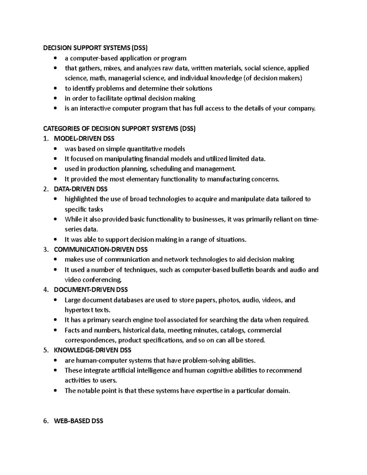Decision Support Systems - DECISION SUPPORT SYSTEMS (DSS) a computer ...