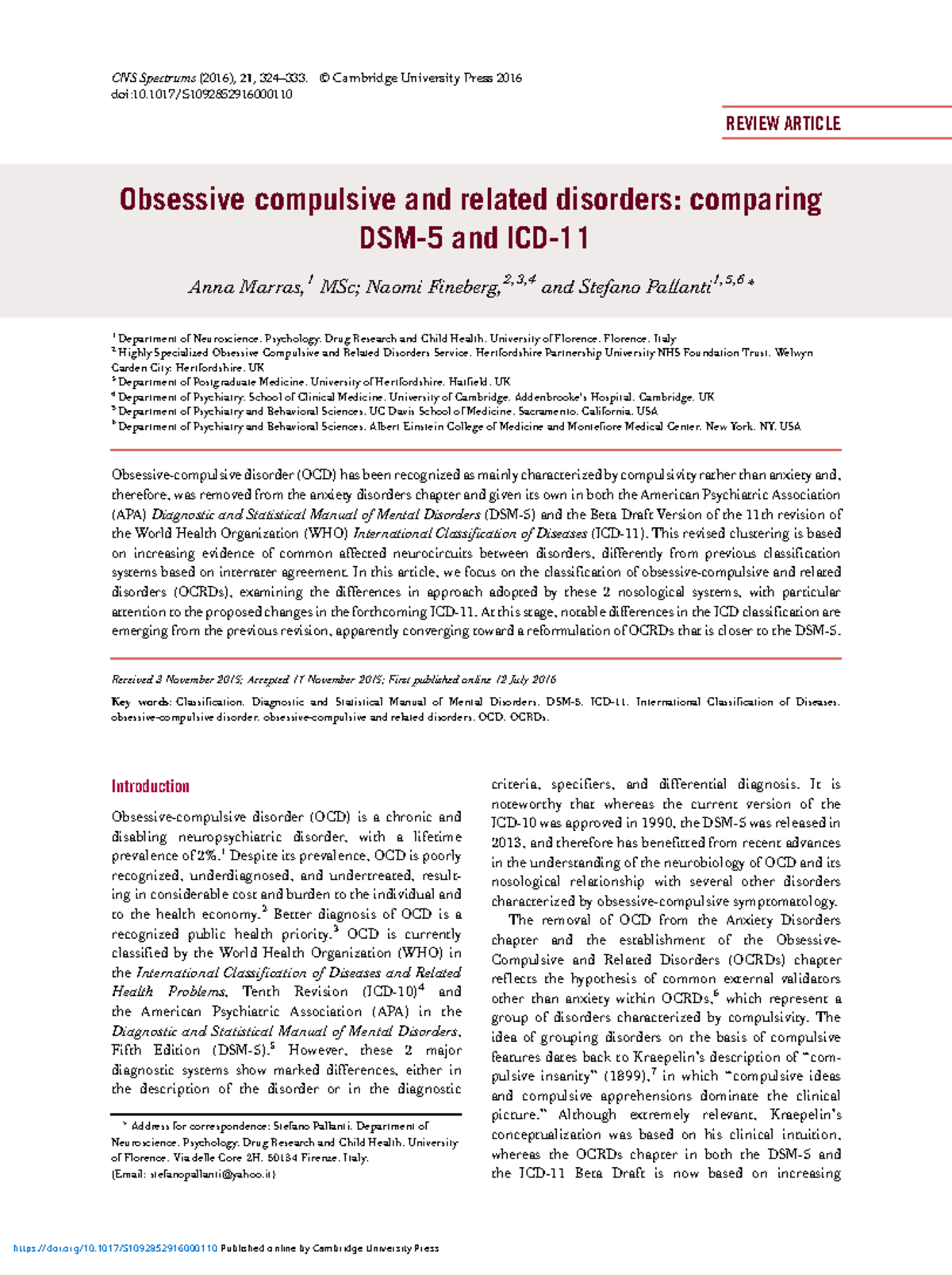 Comparing OCD Classifications: DSM-5 vs. ICD-11 Review Article - Studocu