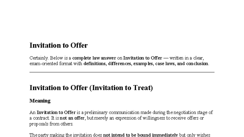 Invitation to Offer: Key Concepts and Legal Principles in Contract Law ...