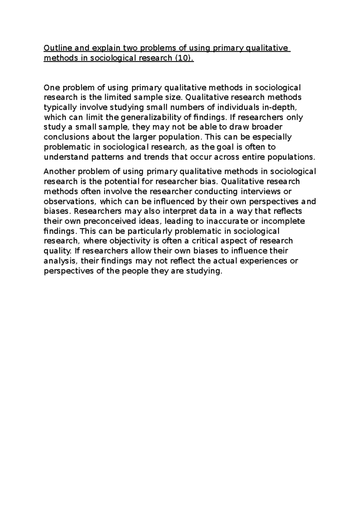 Problems of Primary Qualitative Methods in Sociological Research (10 ...