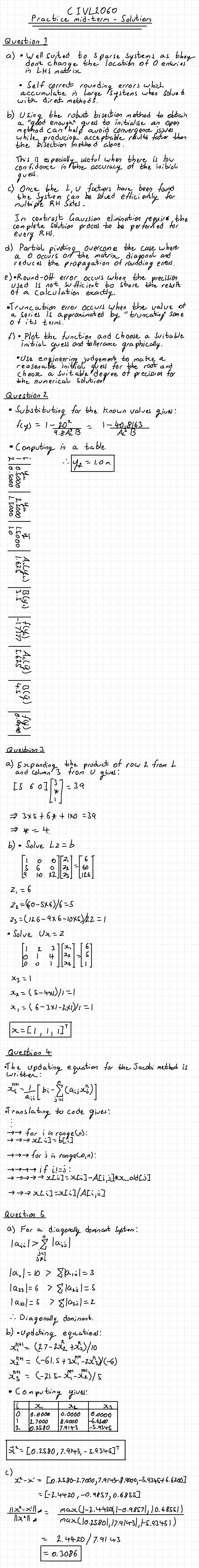 CIVL2060 Practice Midterm Solutions: Sparse Systems & Methods - Studocu