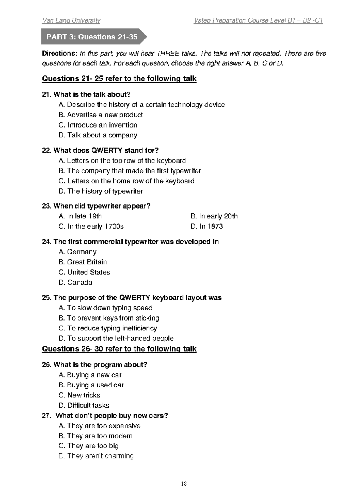 Listening Test 4 Part 3 - Vstep Prep Course B1-B2-C - Studocu