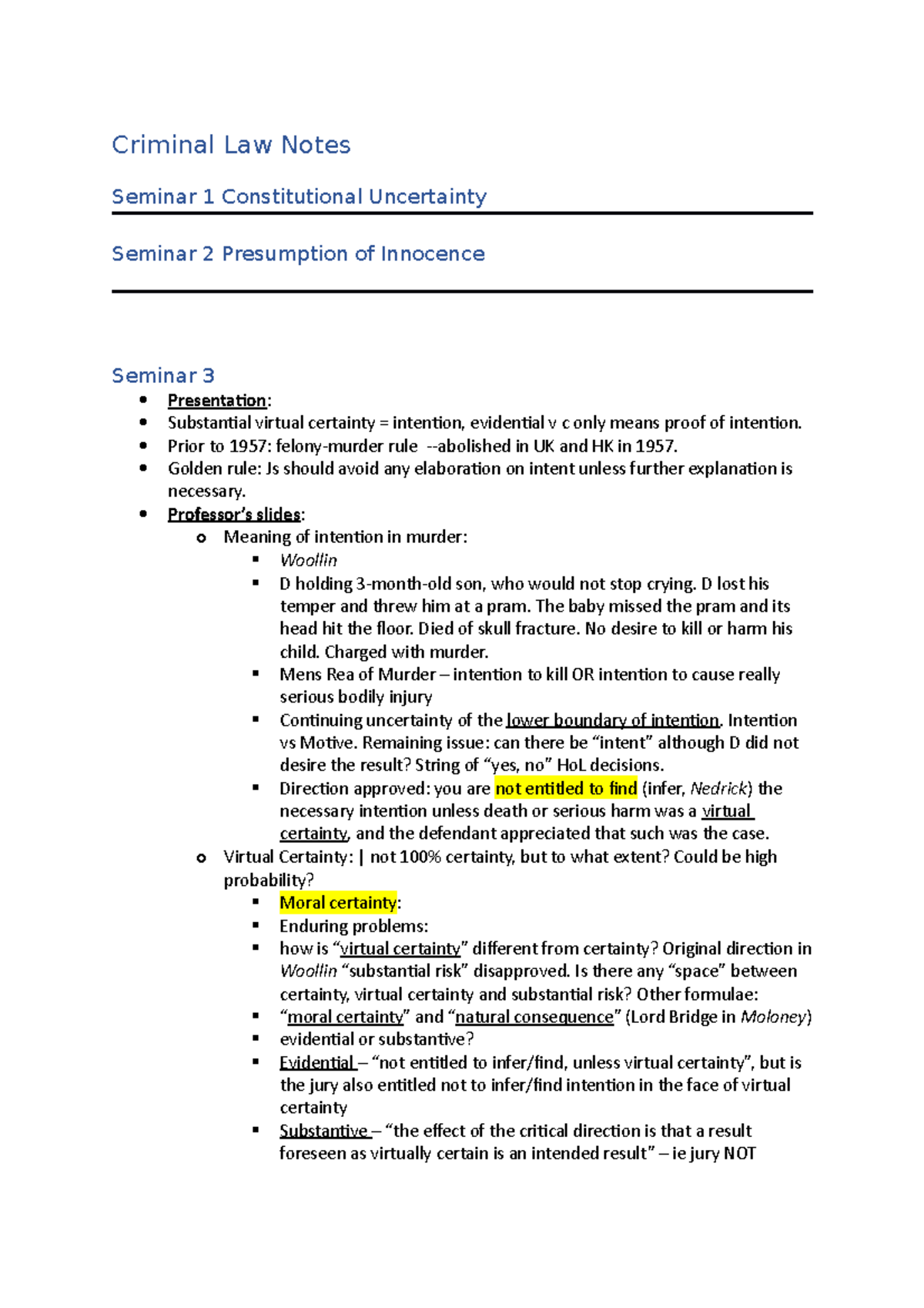 Criminal Law Notes: Key Concepts from Seminars 1-9 on Liability - Studocu