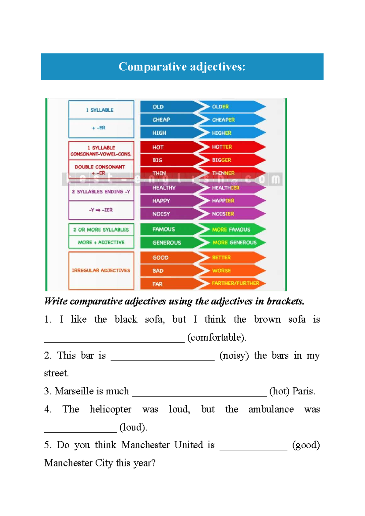ESL5 Revision: Comparative Adjectives & Relative Clauses (Units 3-5 ...