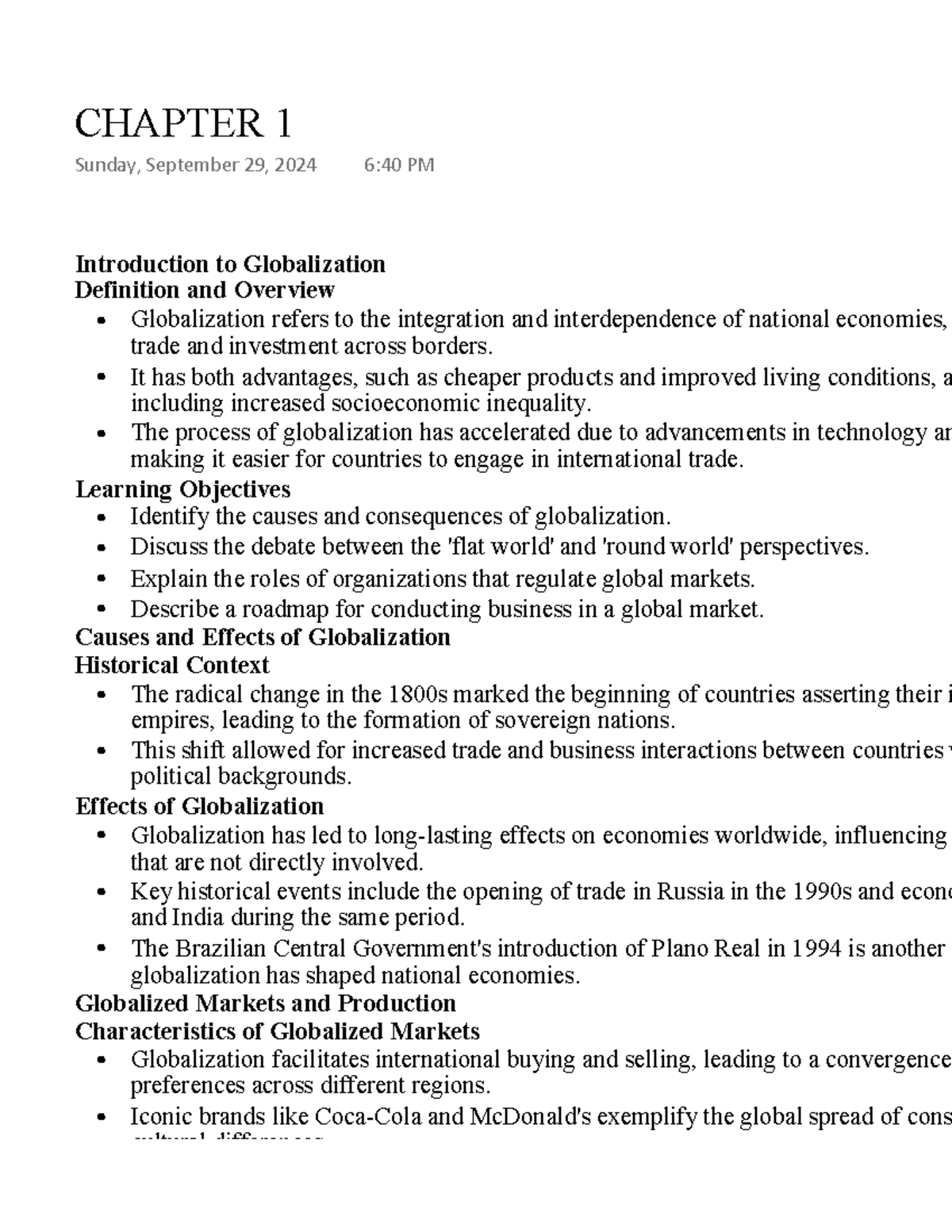 Chapter 1 - notes - Introduction to Globalization Definition and ...