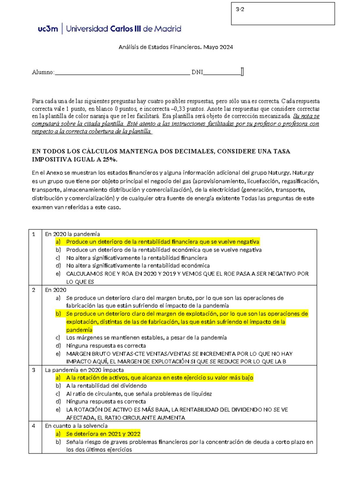 Análisis de Estados Financieros - Examen Tipo A Mayo 2024 - Studocu