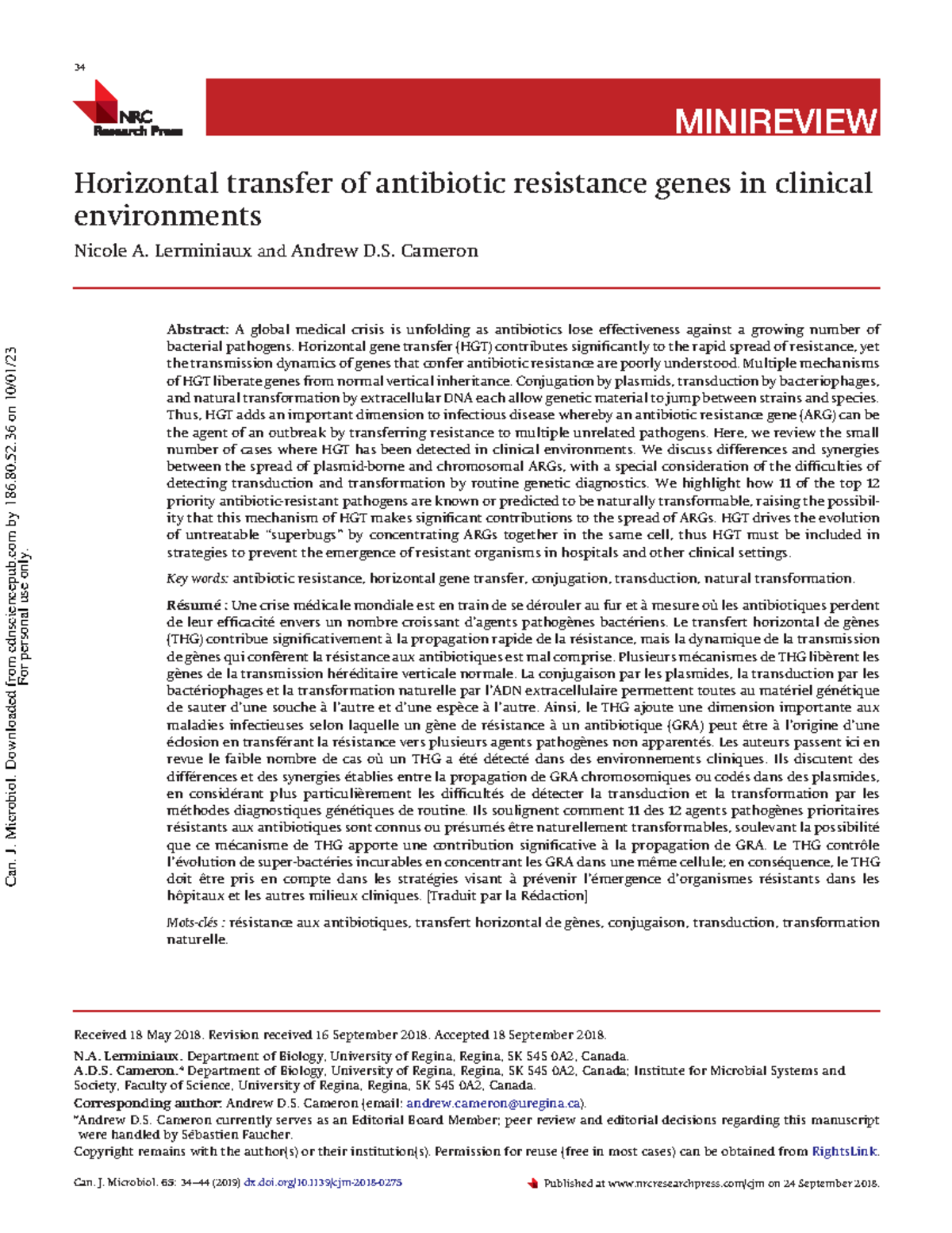 Horizontal Transfer of Antibiotic Resistance Genes in Clinical Settings ...