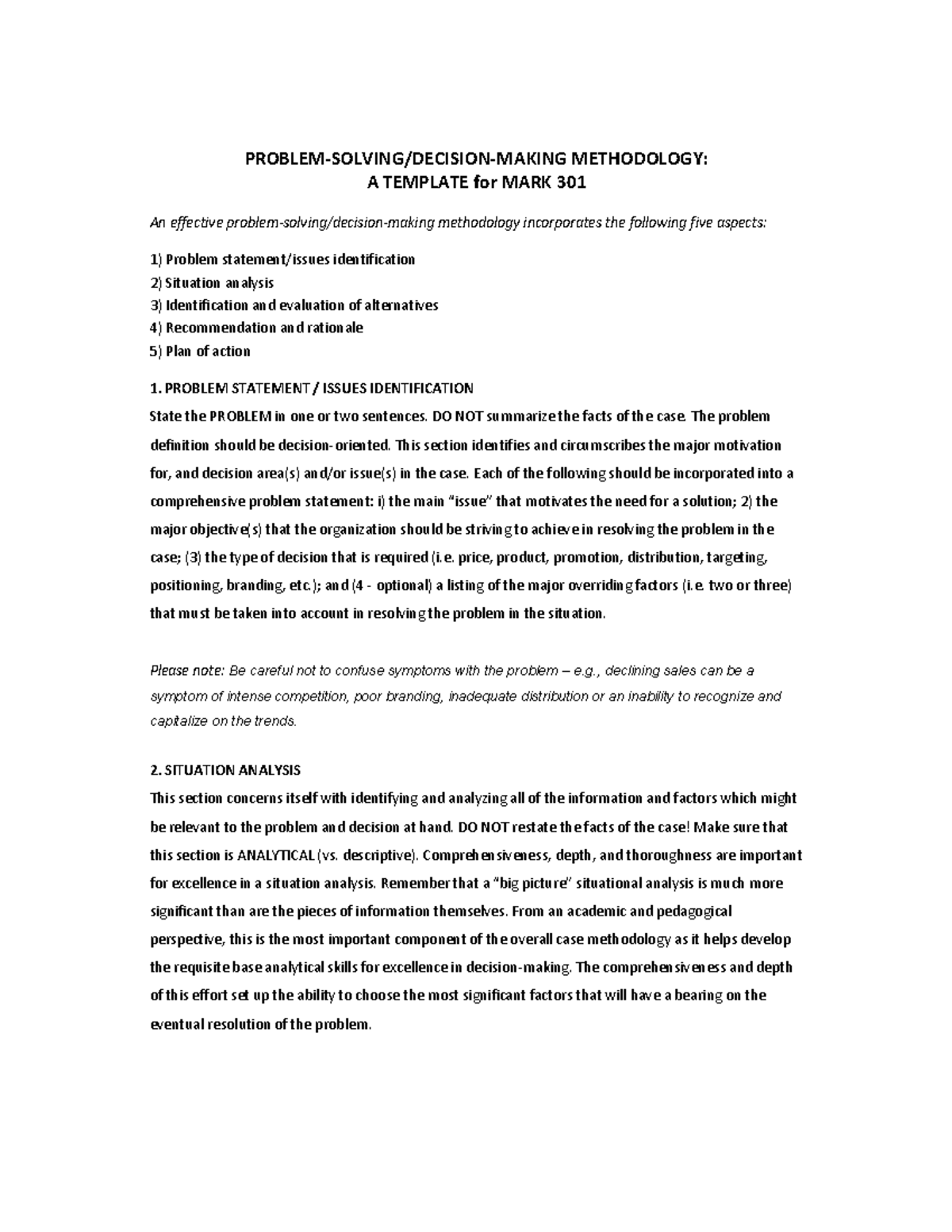 Problem Solving: Decision Making Methodology - PROBLEM-SOLVING/DECISION ...