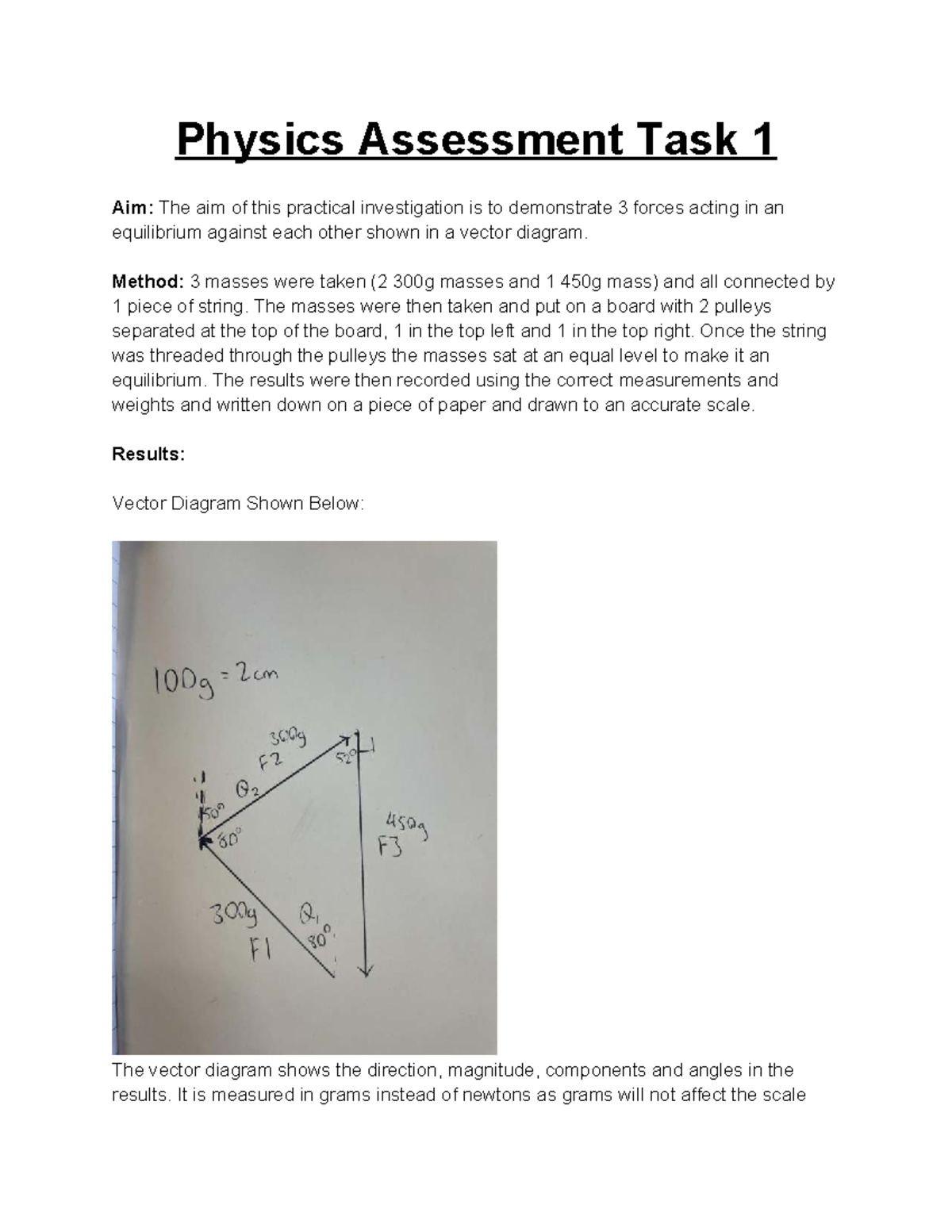 Physics Assessment Task 1 - Method: 3 masses were taken (2 300g masses ...