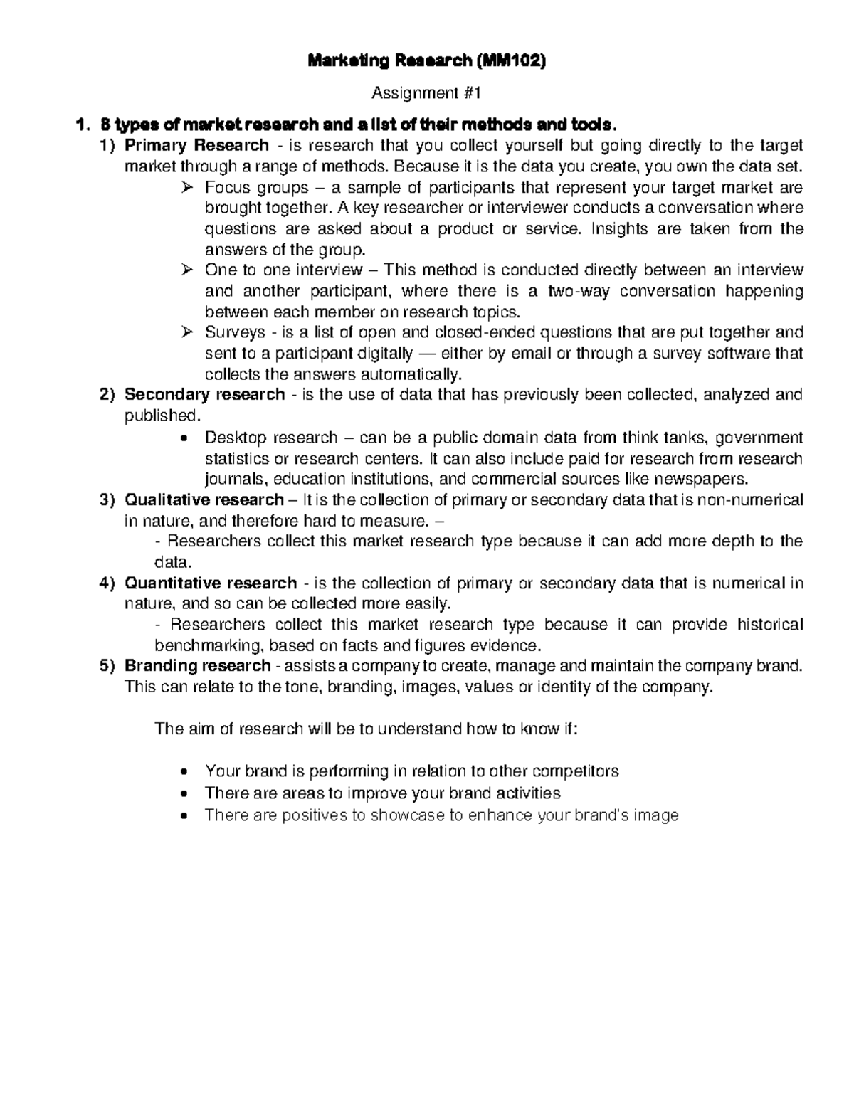 Marketing Research (MM102) Assignment 1: 8 Types & Methods Explained ...
