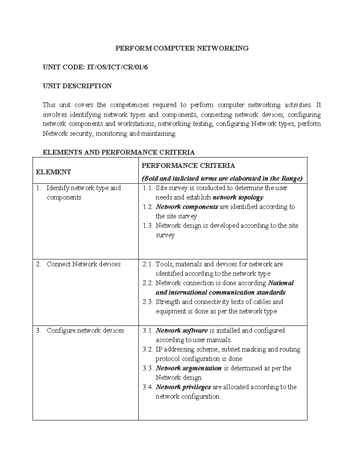 Computer Networking Unit: Competencies and Performance Criteria - Studocu