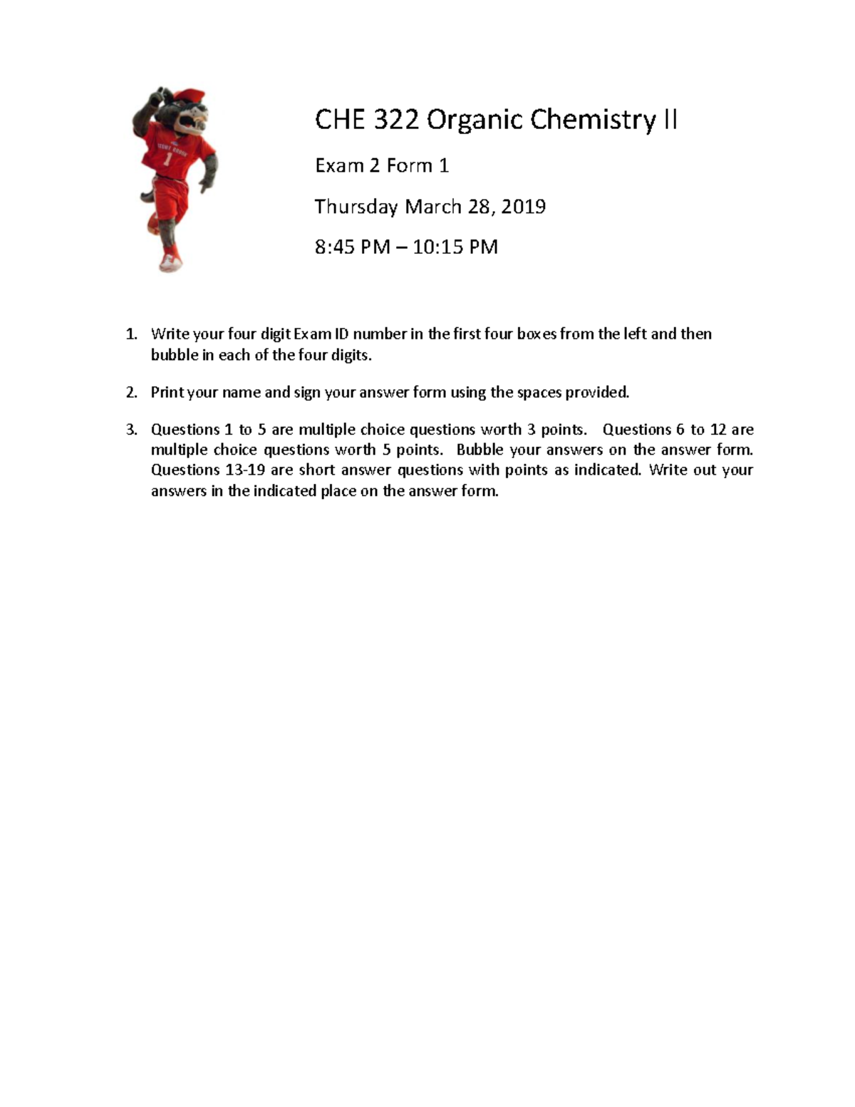 Practice Exam 2 - CHE 3 22 Organic Chemistry II (S2019) - Studocu