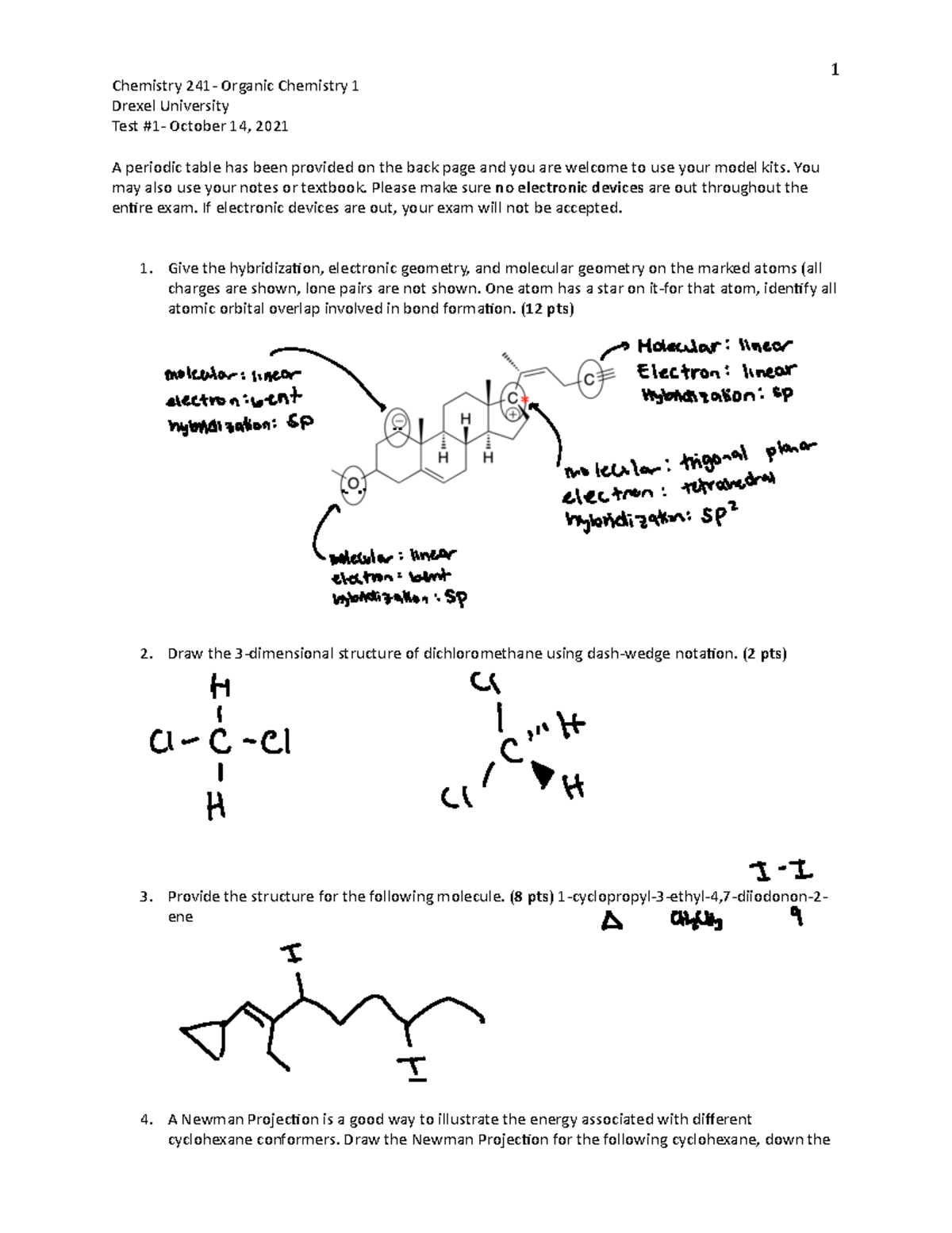 CHEM 241 2024 Exam 1 Review Workshop Notes - Studocu