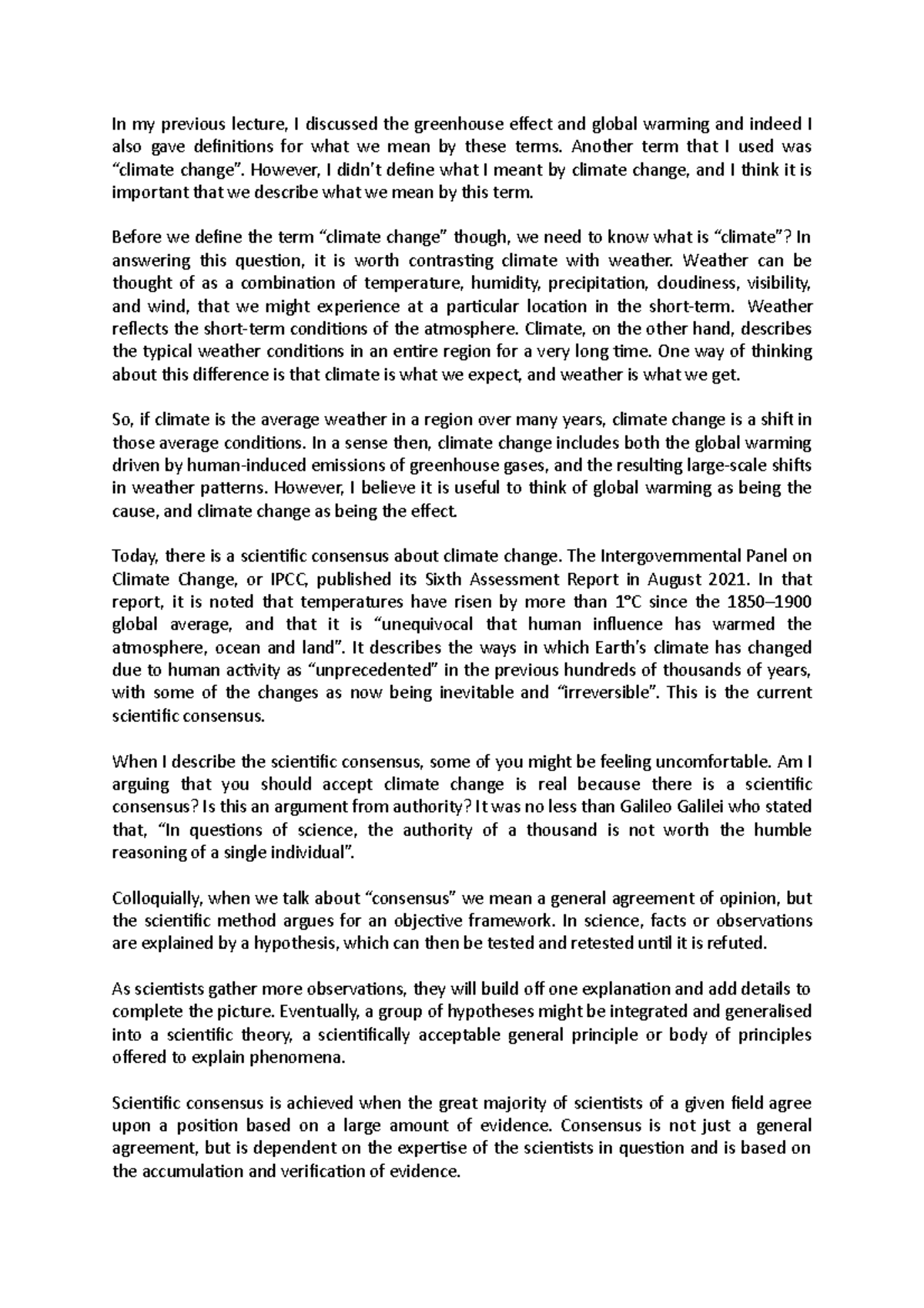 Lecture 6: Understanding Climate Change and Scientific Consensus - Studocu