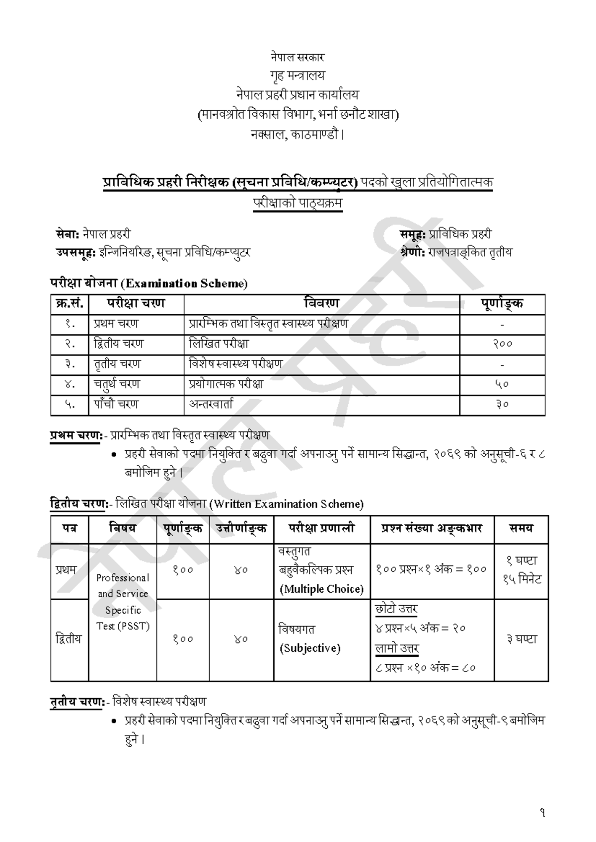 IT 101: Examination Scheme for Professional and Service Specific Test ...