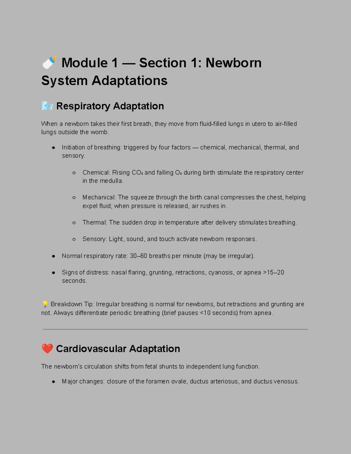OB Test 1 Study Guide: Newborn Adaptations and Nursing Management - Studocu