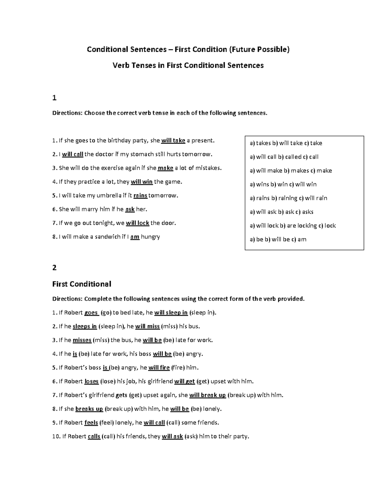Conditional Sentences – First Conditional Practice and Exercises - Studocu