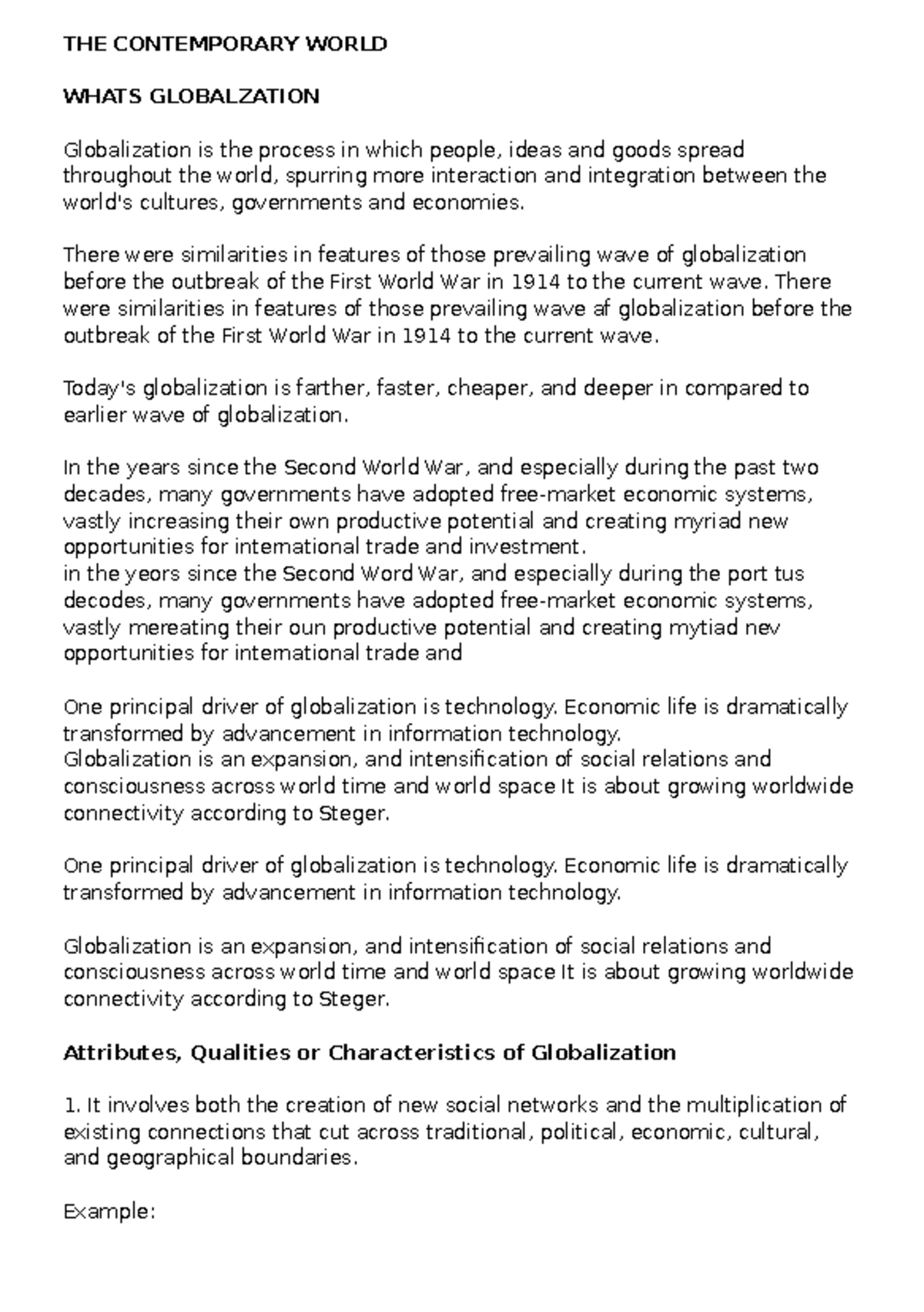The Contemporary World: Globalization Insights (WEEK 1) - Studocu
