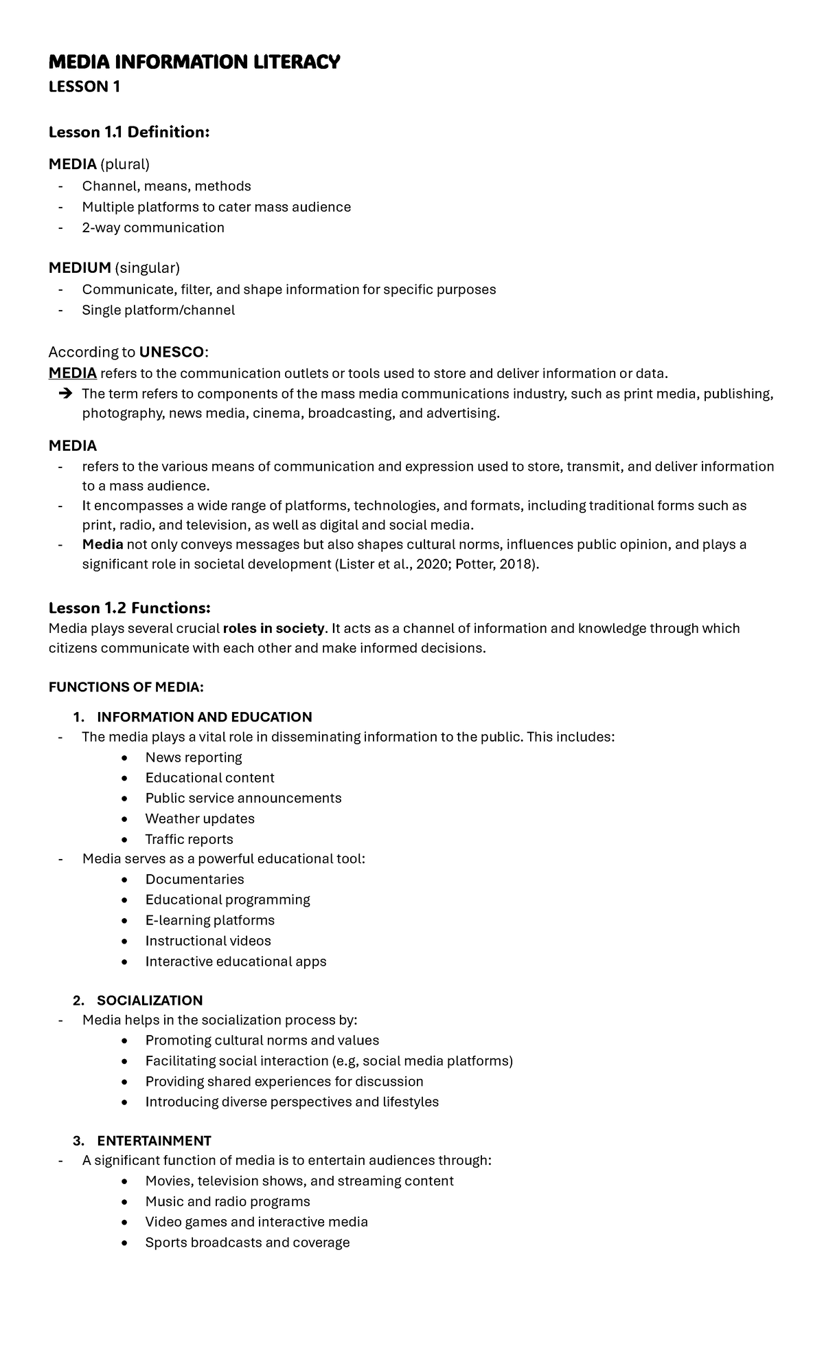 MIL 101: Media Information Literacy - Lesson 1 & 2 Overview - Studocu