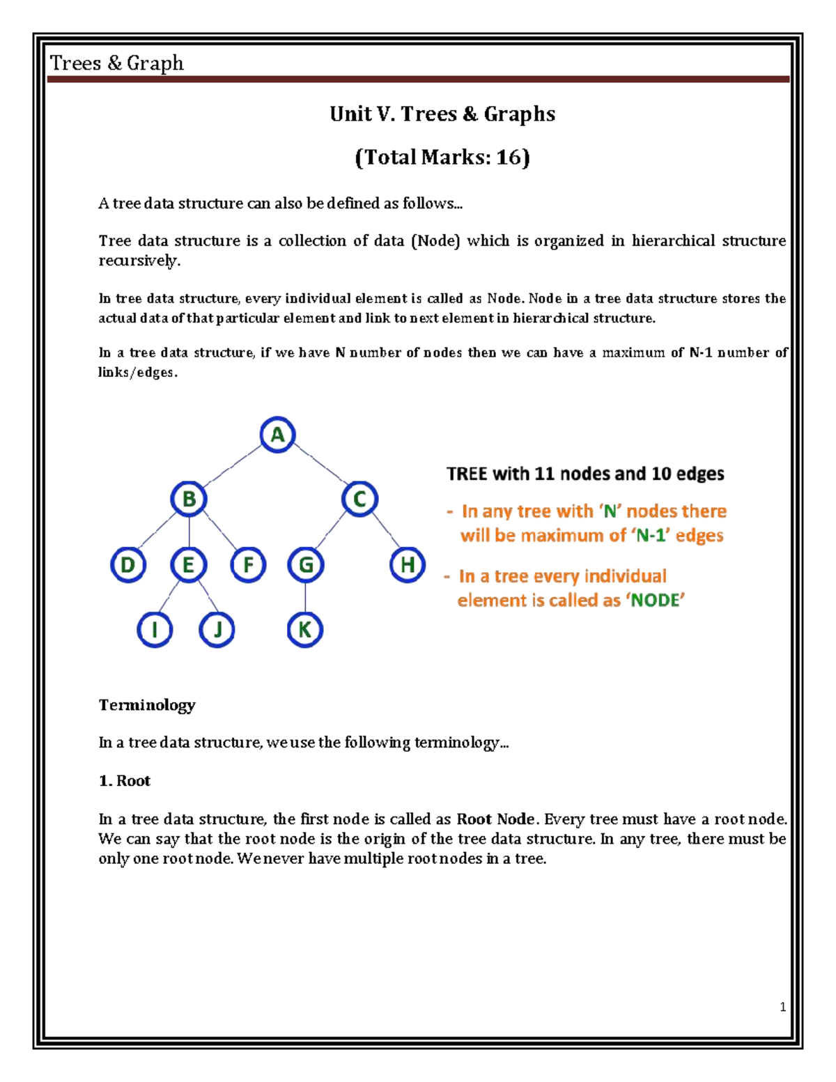 Unit V: Trees and Graphs - Key Concepts and Terminology - Studocu