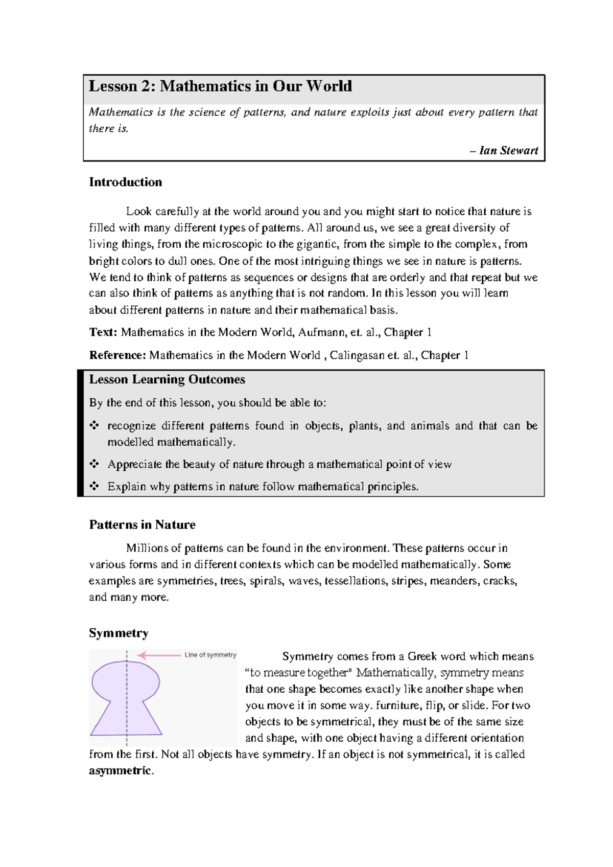 GE-103: Lecture 2 - Patterns in Nature and Mathematics - Studocu