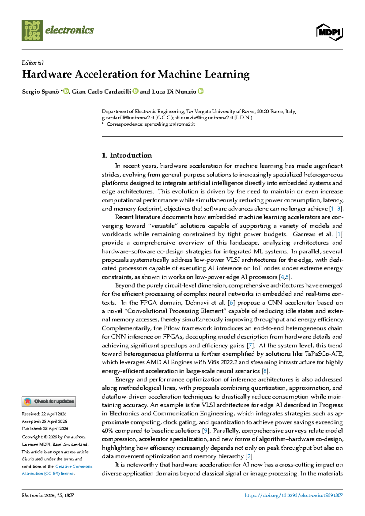 Electronics 2026: Hardware Acceleration for Machine Learning Advances ...