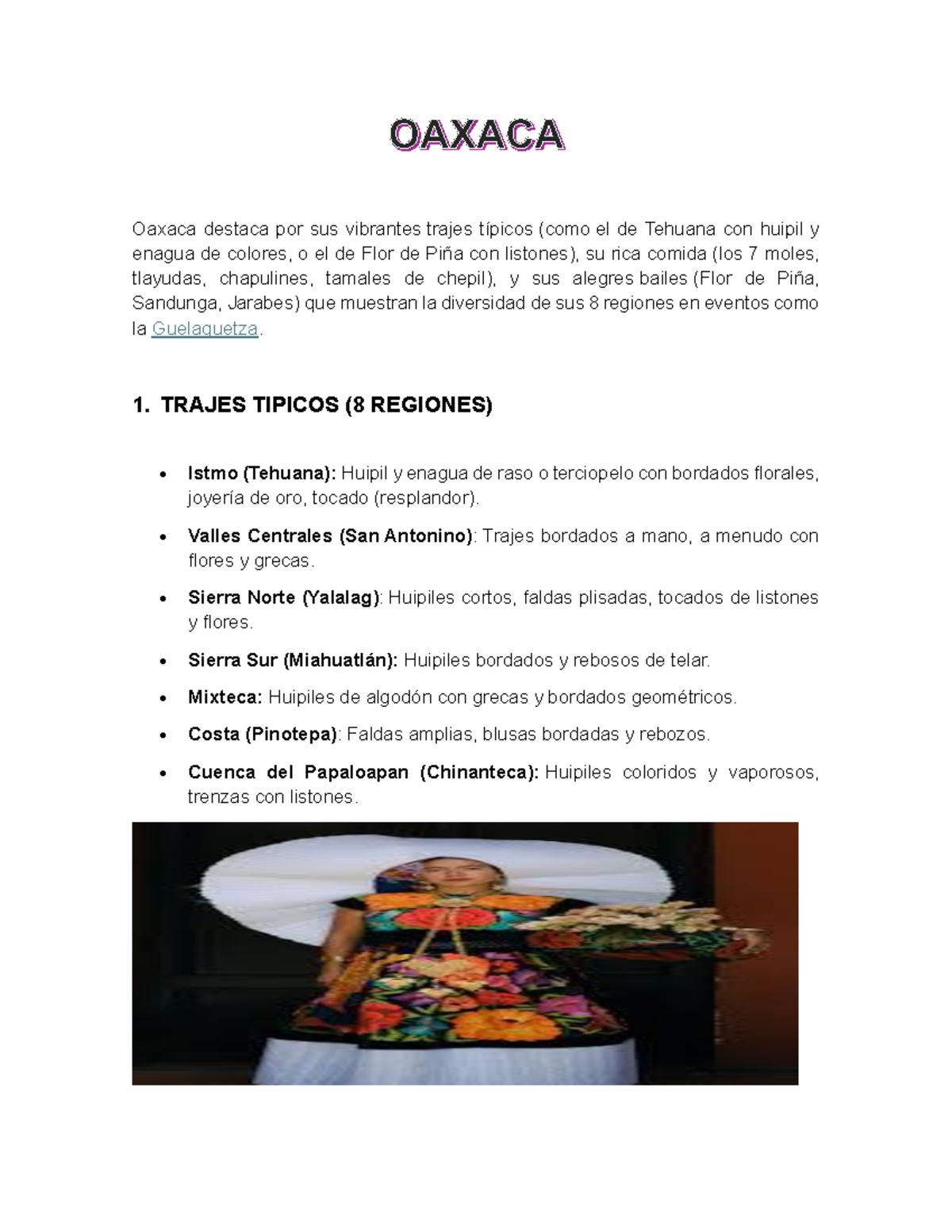 Oaxaca: Trajes Típicos, Comida y Bailes de sus 8 Regiones - Studocu