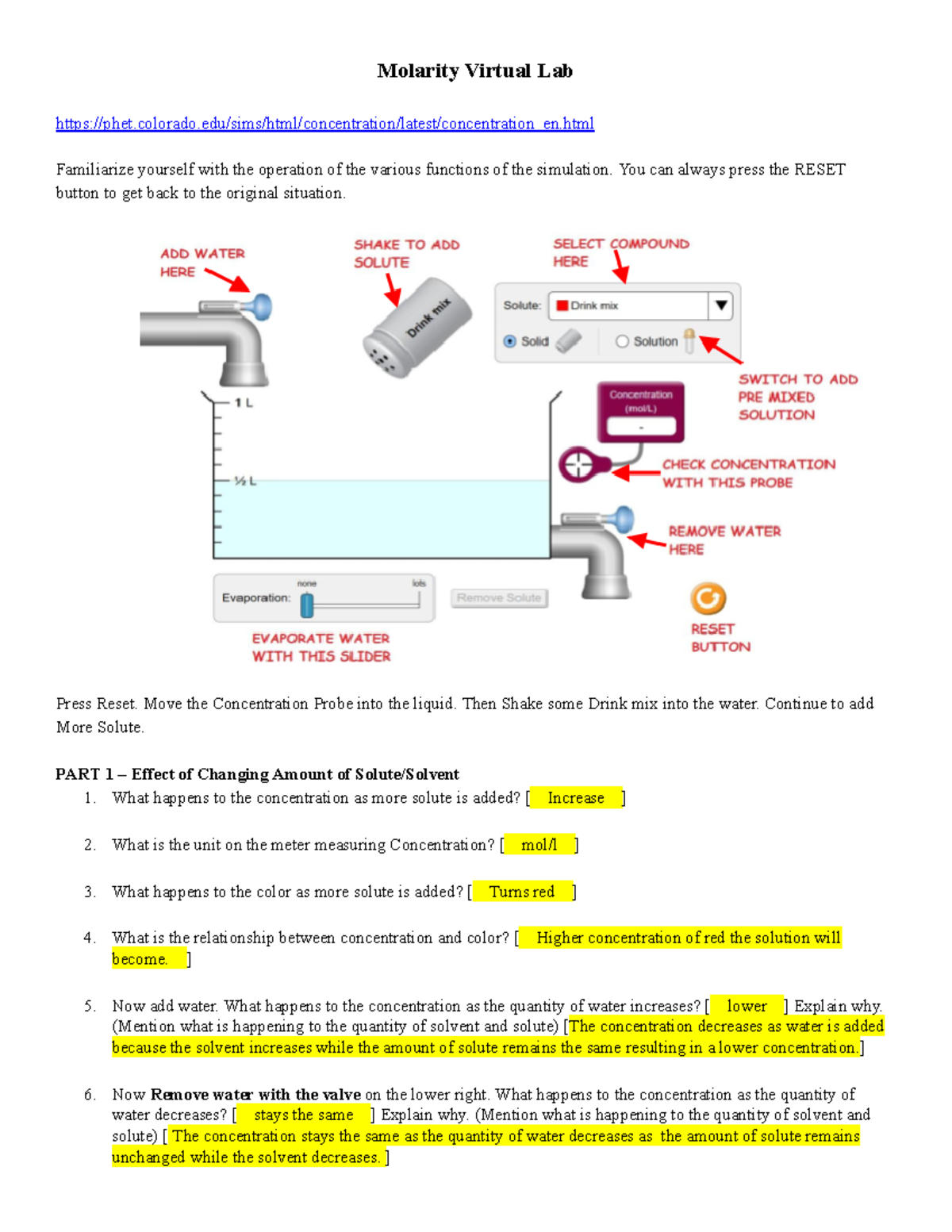 Molarity Virtual Lab - Answer - Molarity Virtual Lab - Studocu