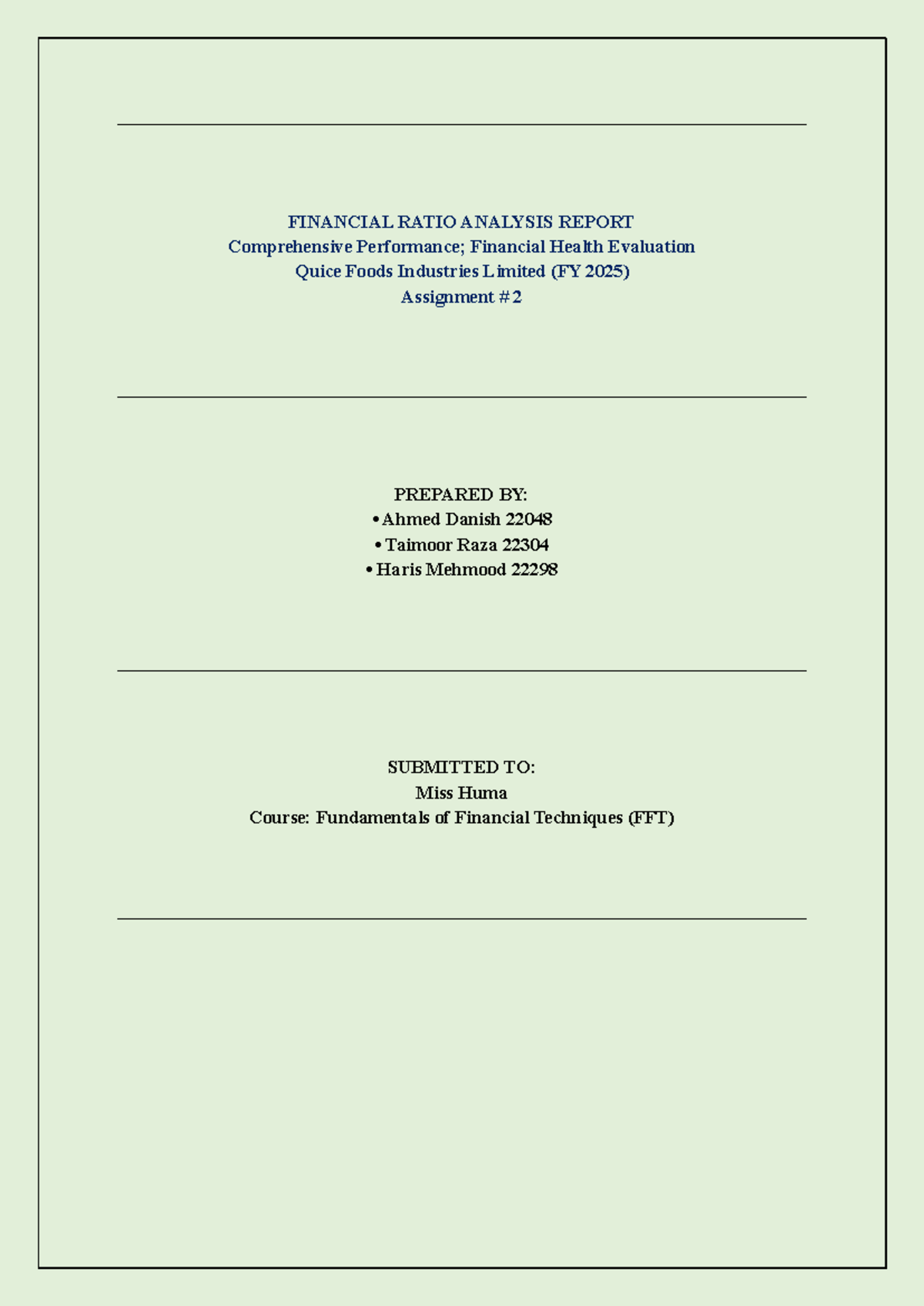 QFIL Financial Ratio Analysis Report (FFT) - FY 2025 Evaluation - Studocu