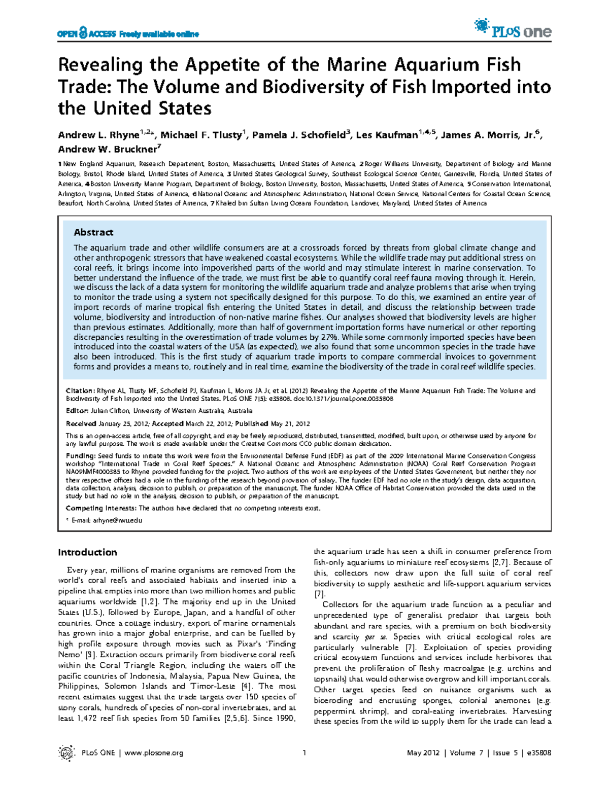 Revealing the Marine Aquarium Fish Trade (BIO 101): Analyzing Imports ...