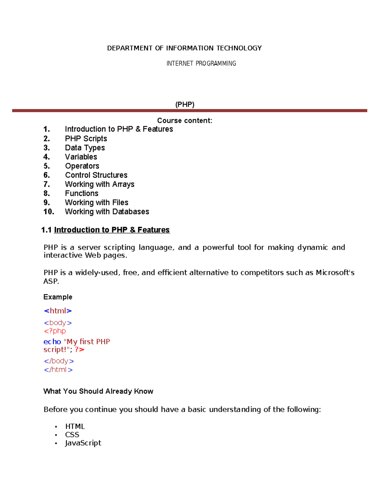 PHP notes - php - DEPARTMENT OF INFORMATION TECHNOLOGY INTERNET ...