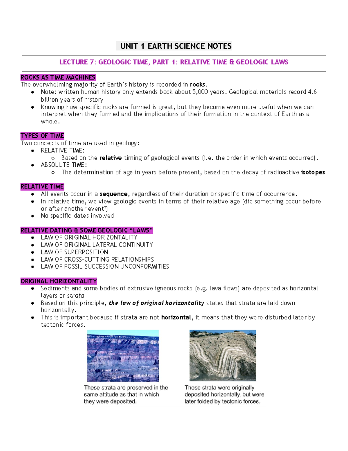 UNIT 1 - Earth Science Lecture Notes: Geologic Time & Deformation - Studocu
