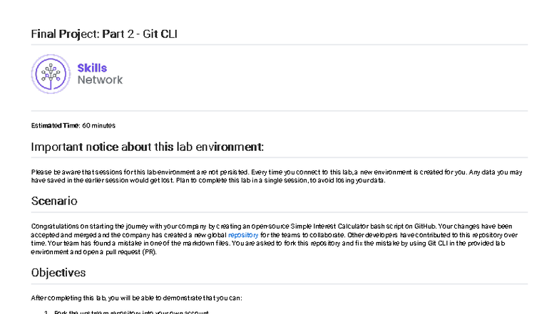 Final Project: Part 2 - Git CLI Lab Instructions - Studocu