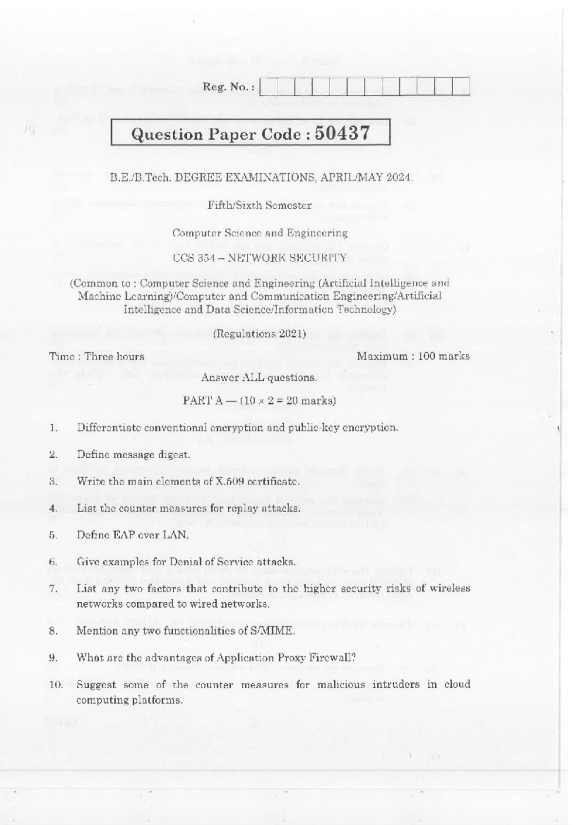 CCS 354 Network Security - Degree Exam Questions & Notes 2024 - Studocu