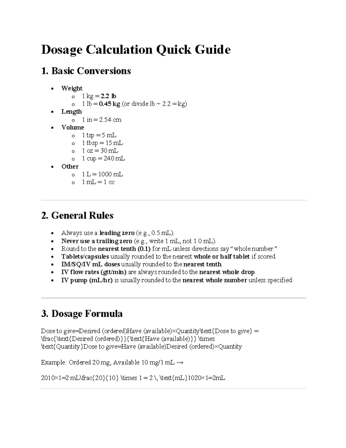 Dosage Calculation Quick Guide for Exam Preparation - Studocu
