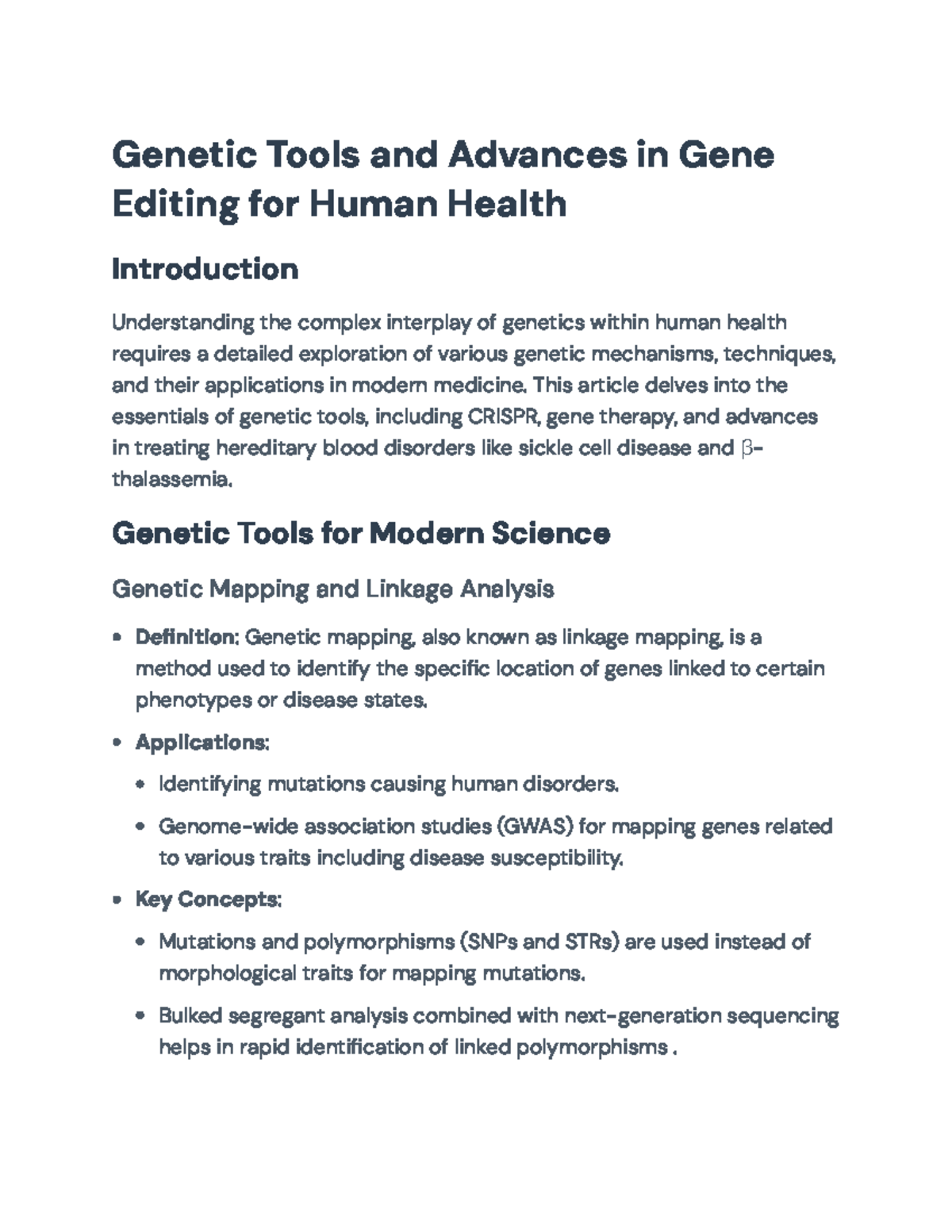 Genetic Tools and Innovations in Gene Editing for Health (Biology 1A ...