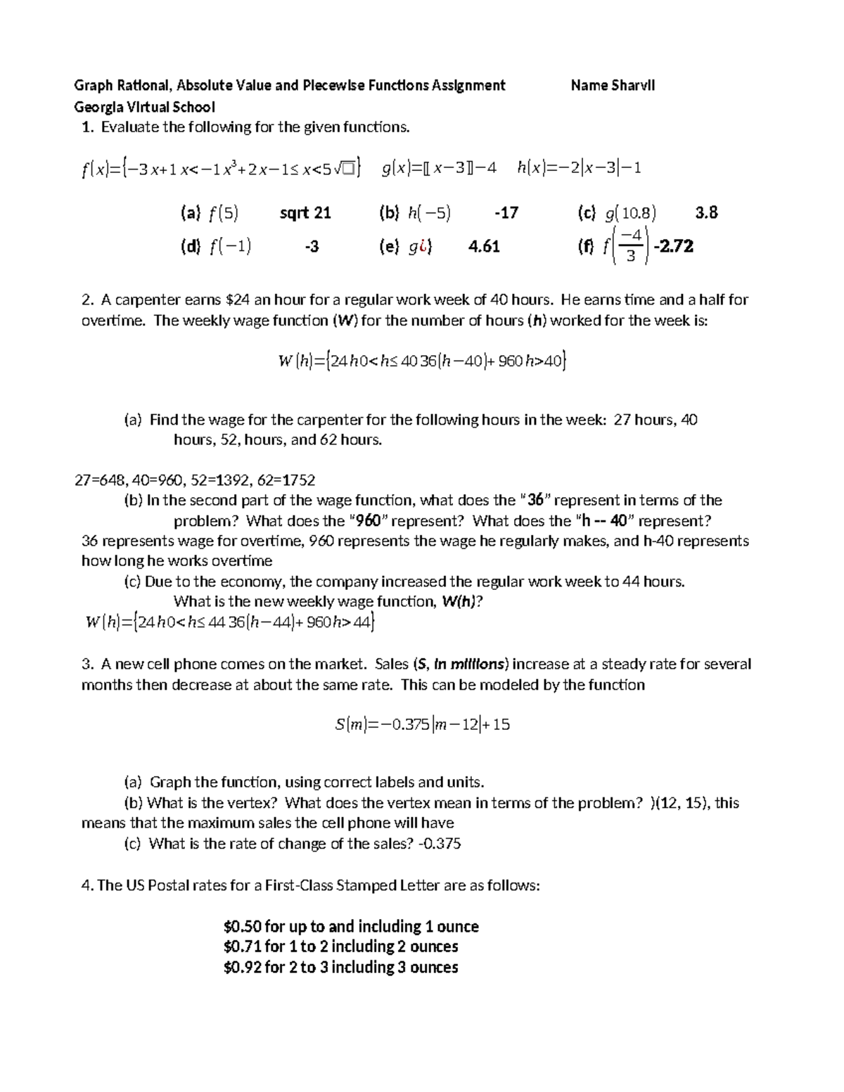 Graph Rational Absolute Value and Piecewise Functions Assignment ...