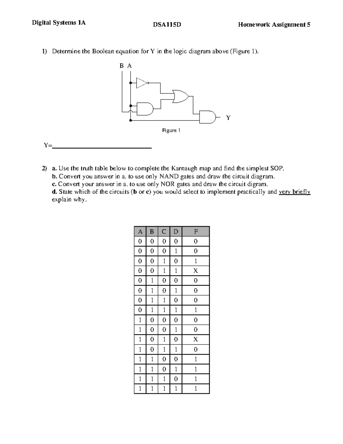 Digital Systems 1A DSA115D Homework Assignment 5: Logic Design ...