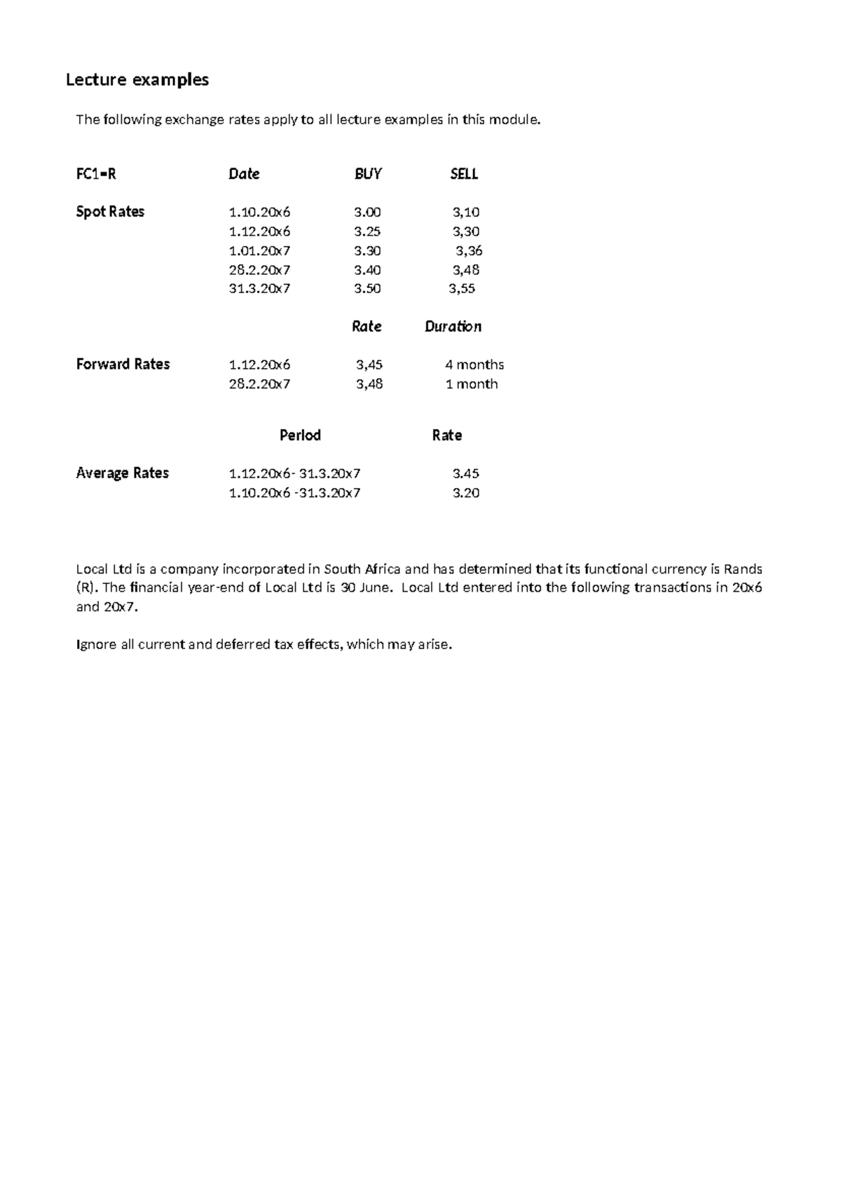 Forex Lecture Examples - Student Version for FC1 Course - Studocu