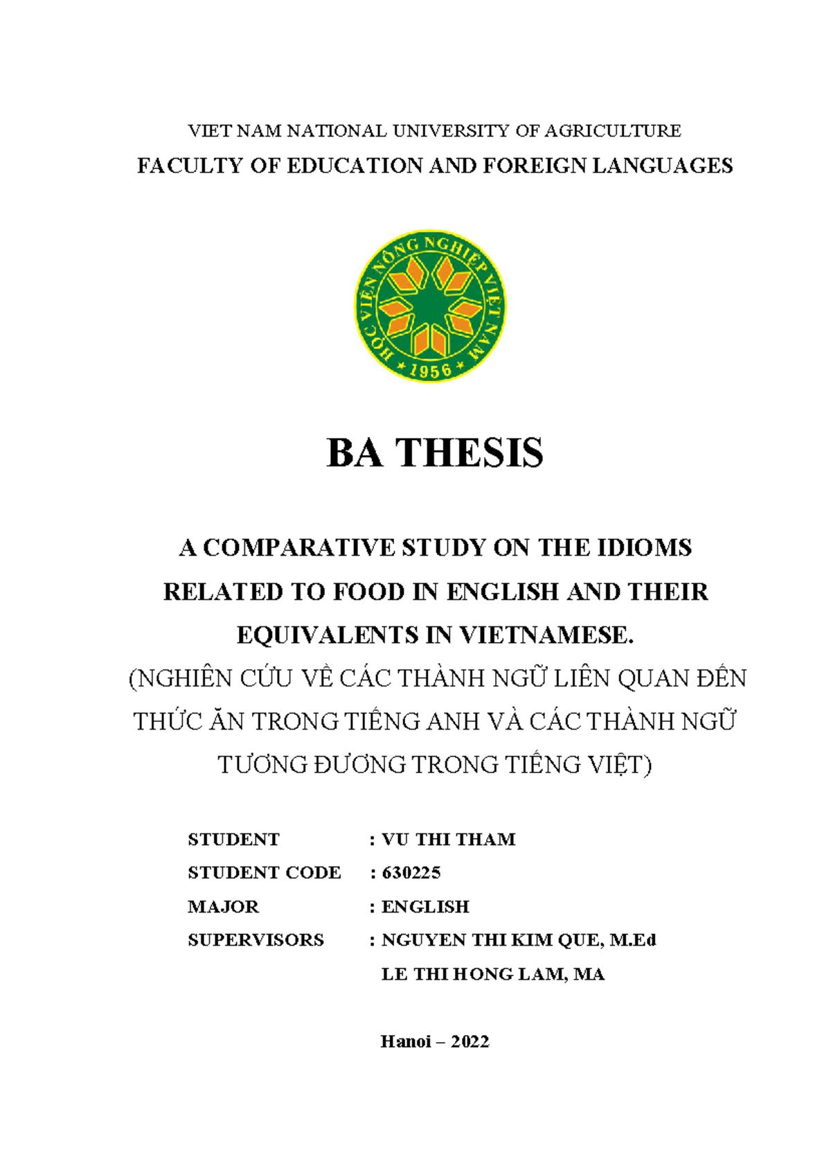 BA Thesis 630225: Comparative Study of Food Idioms in English and ...