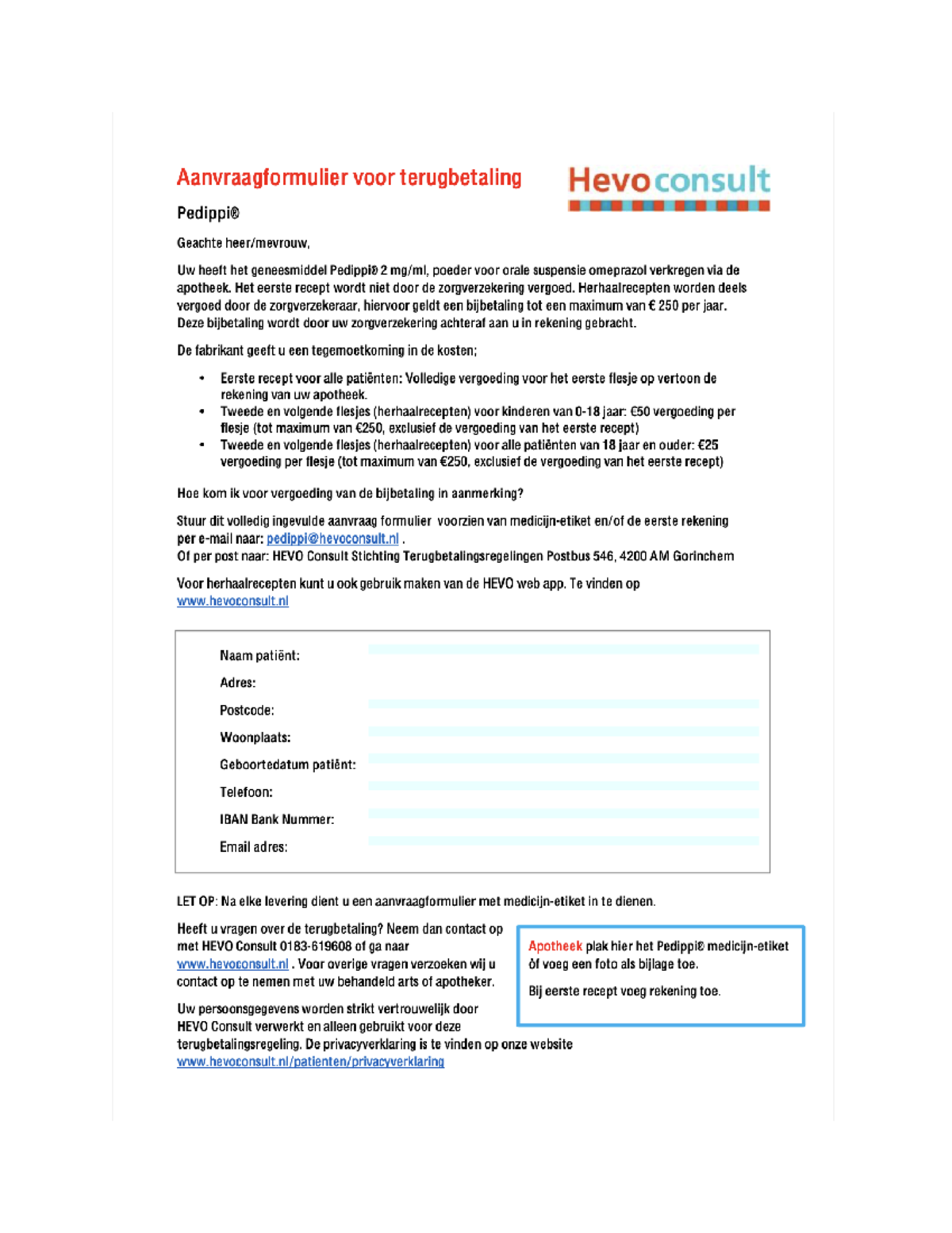 Aanvraagformulier Terugbetaling Hevo Consult voor Geneesmiddelen ...