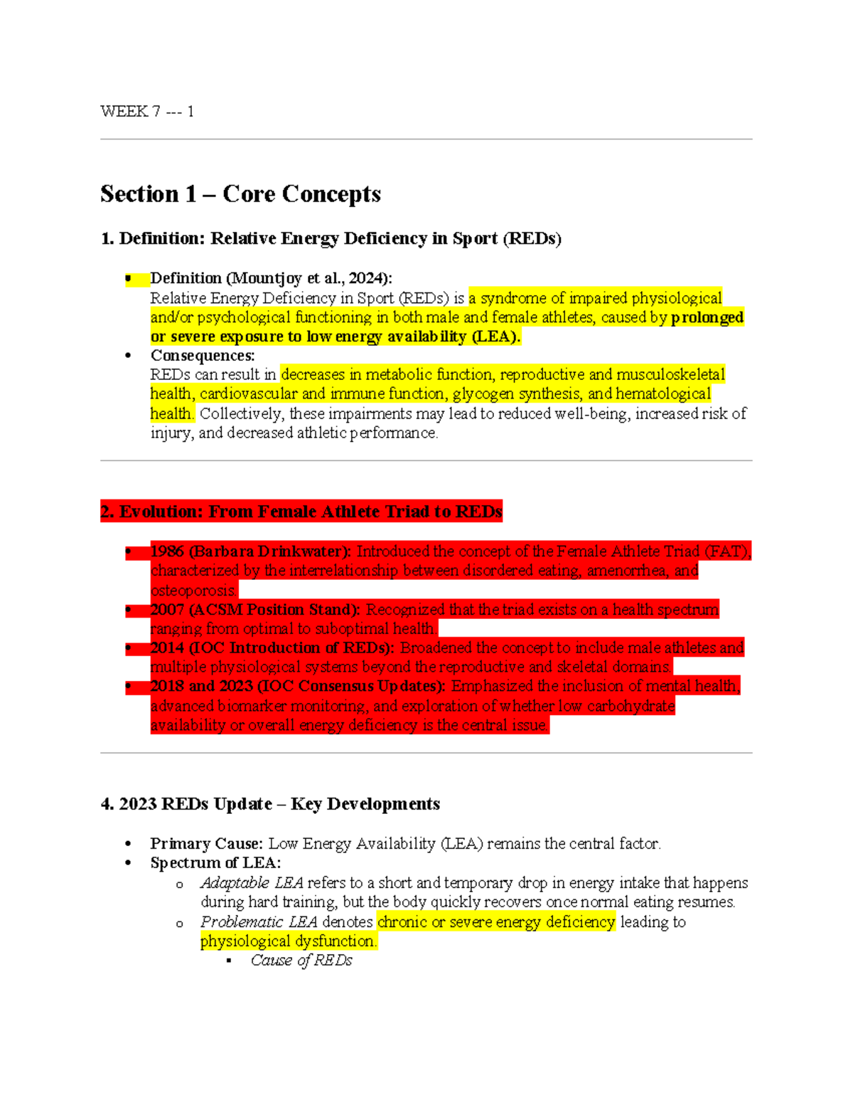 WEEK 7 - Core Concepts on Relative Energy Deficiency in Sport (REDs ...