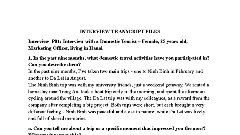 INTERVIEW TRANSCRIPT FILES: Domestic Travel Experiences of Tourists ...