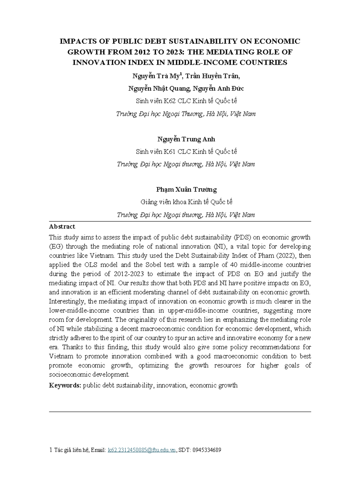HTQT- -The Impacts of Public Debt Sustainability on Economic Growth ...