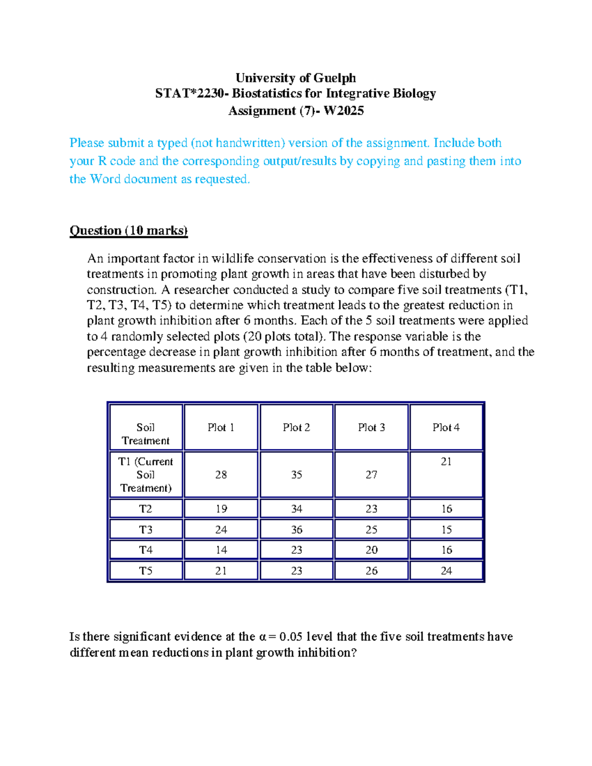 Stats Lab 7 - University of Guelph STAT*2230- Biostatistics for ...