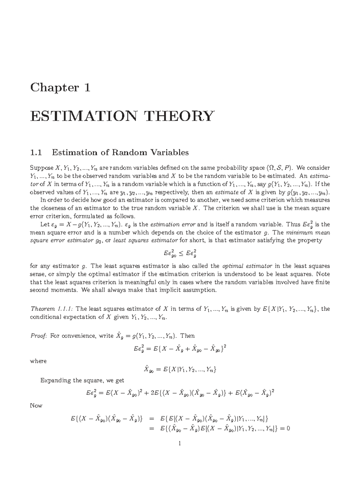 Chapter 1: Estimation Theory - Random Variables and Least Squares (MATH ...