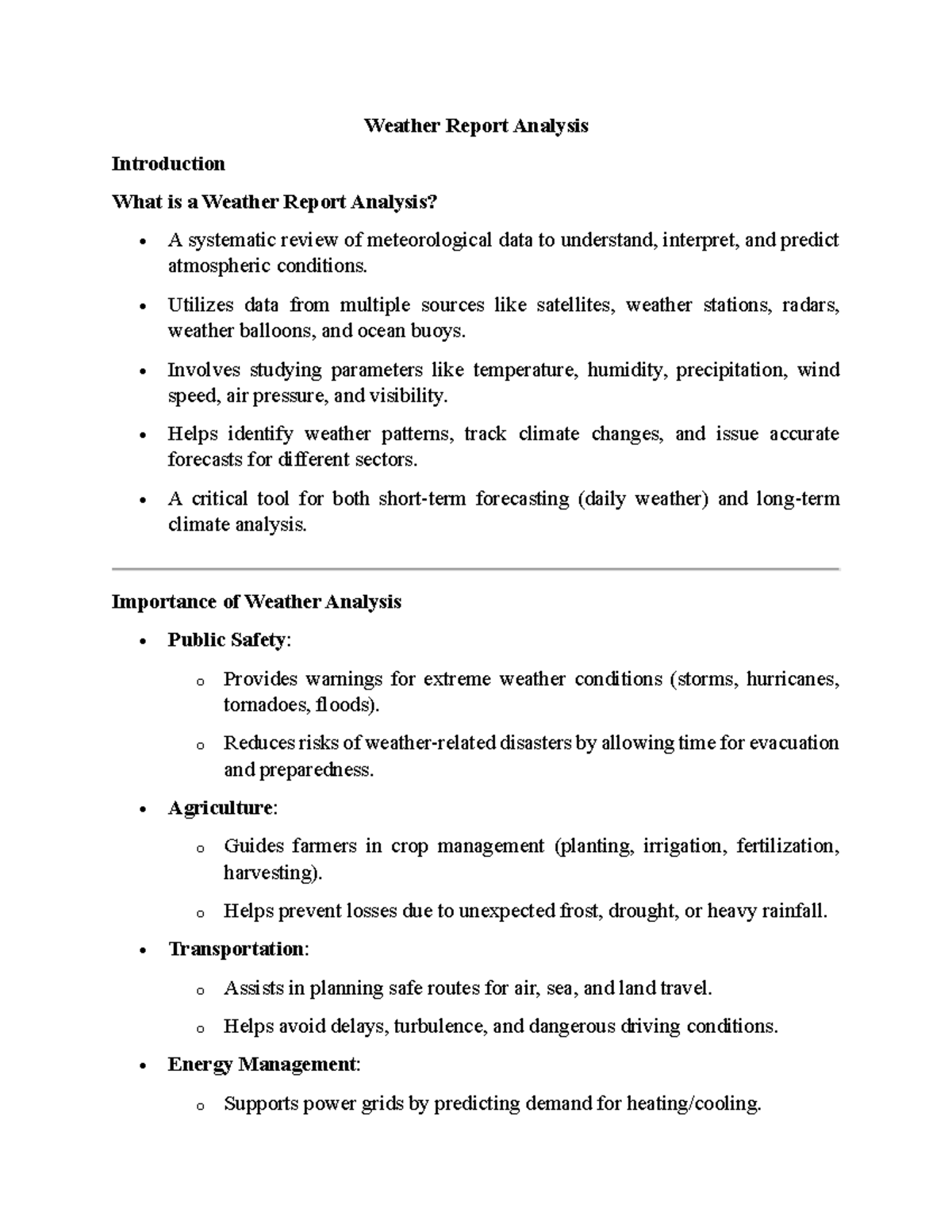 Weather Report Analysis - Utilizes data from multiple sources like ...