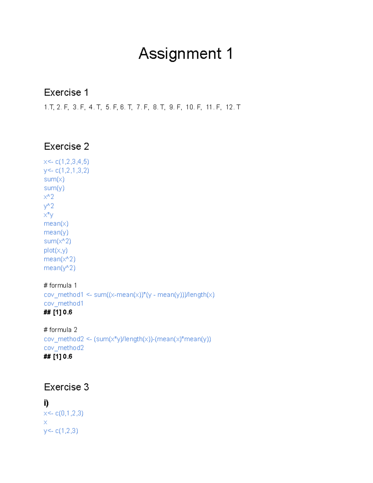 Statistical Analysis Assignment 1: Exercises and Solutions - Studocu