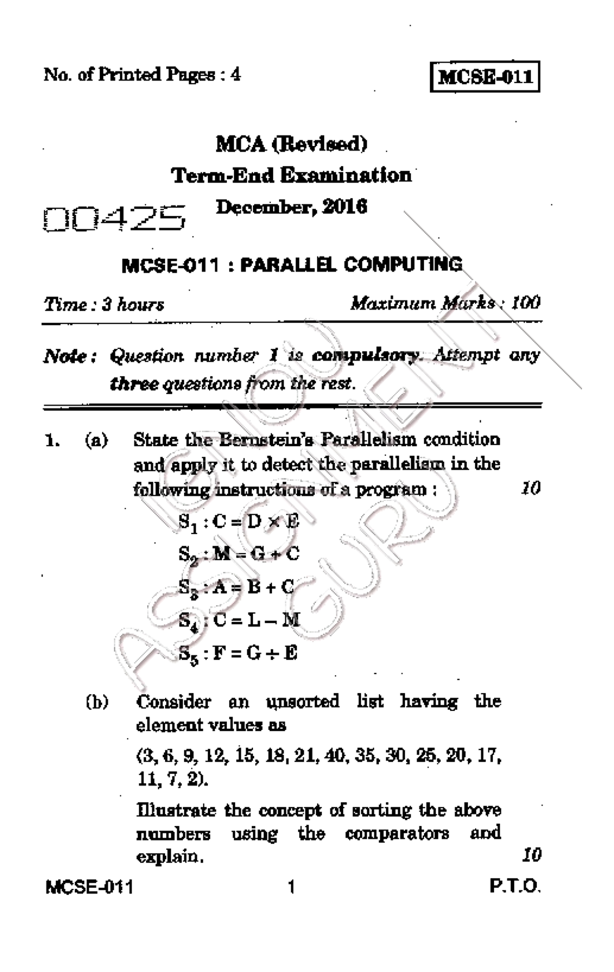 MCSE-011 D16: Parallel Computing Exam Notes and Concepts - Studocu