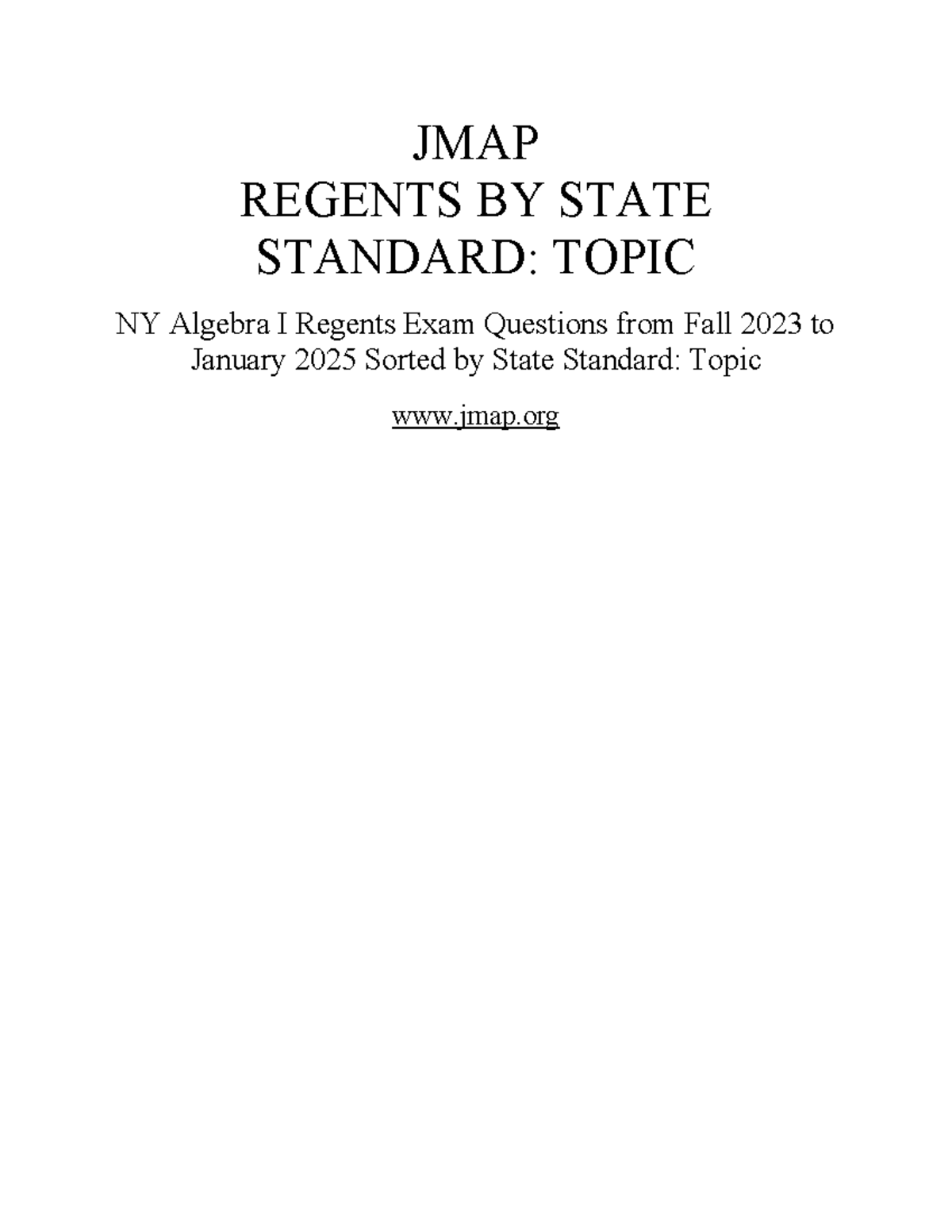 JMAP Algebra I Regents Exam Questions: Fall 2023 to Jan 2025 Topics ...